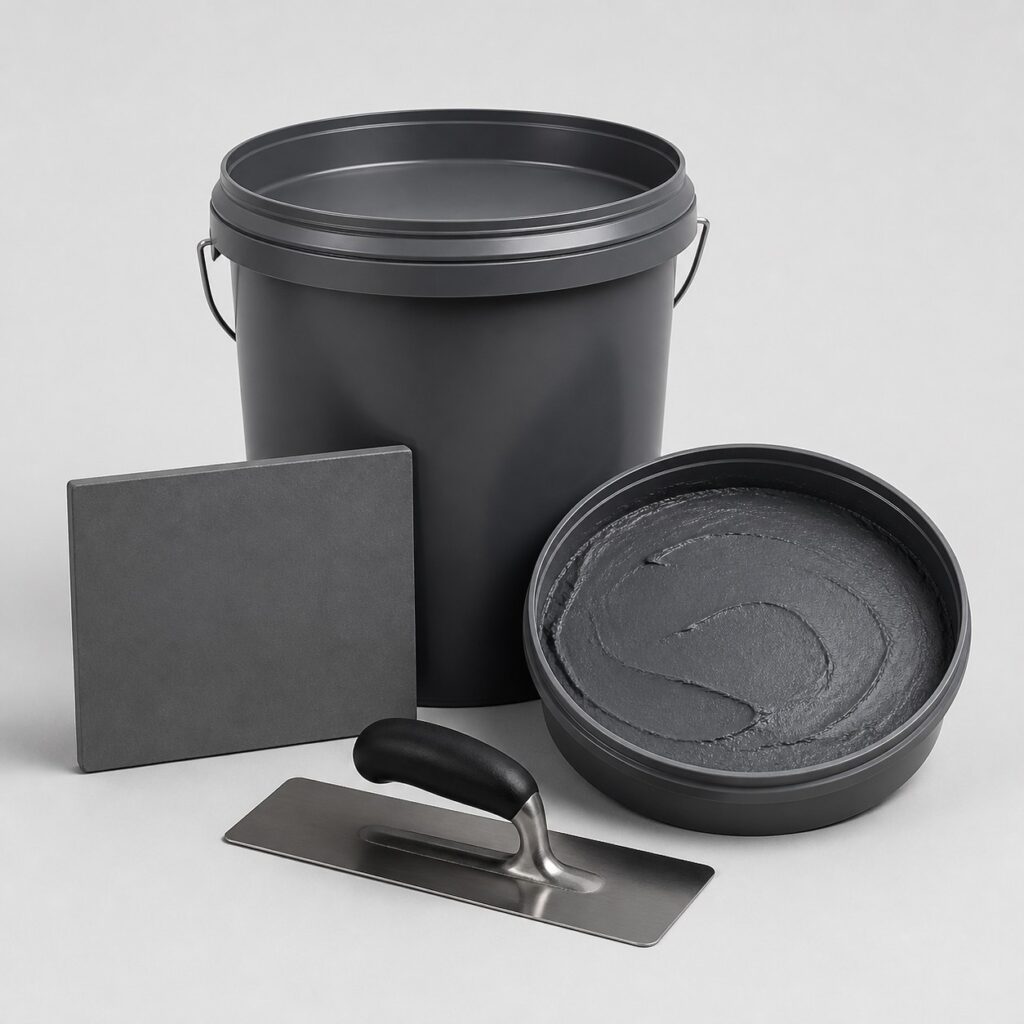Kit de béton ciré gris anthracite à finition lissée sur fond gris clair