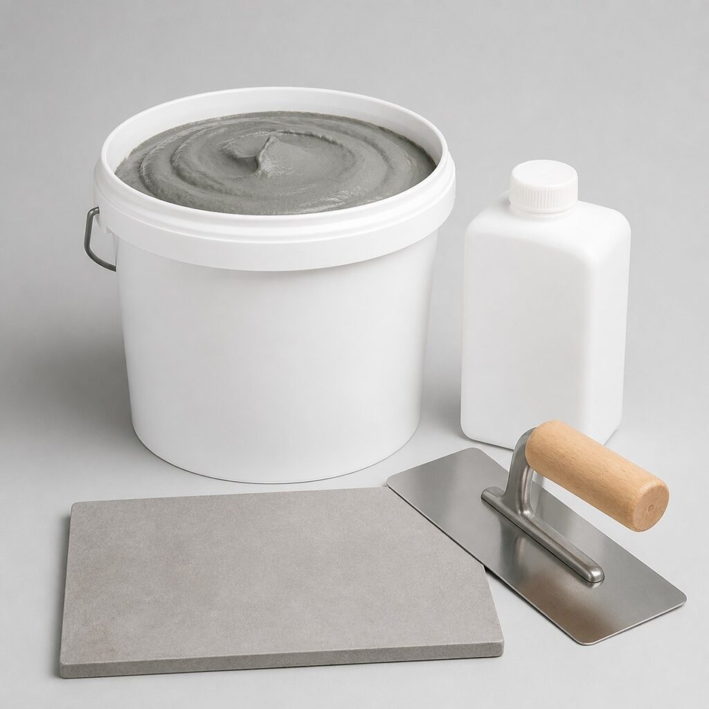 Kit de béton ciré pour salle de bain avec finition hydrofuge sur fond clair