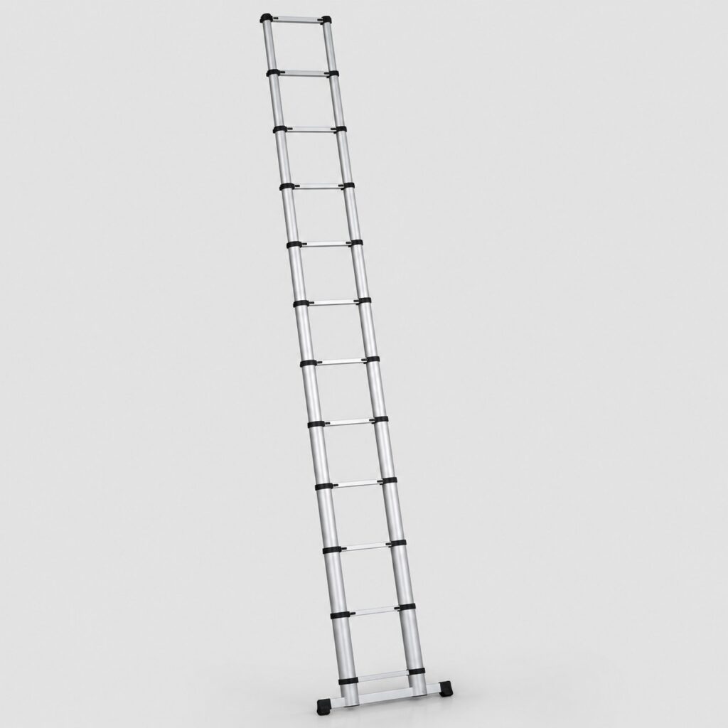 Grande échelle télescopique de 8 mètres en aluminium mat sur fond gris clair
