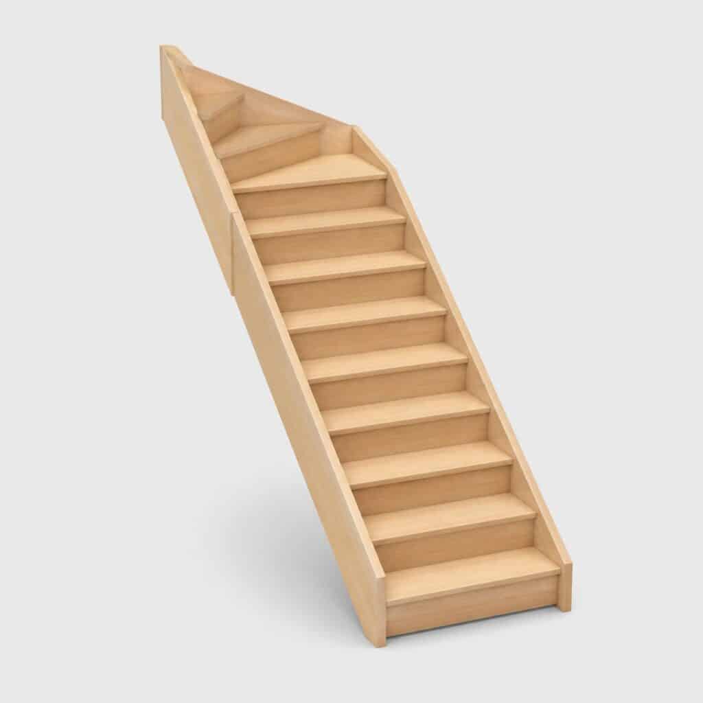 Escalier quart tournant en hêtre clair dont le quart part vers la droite