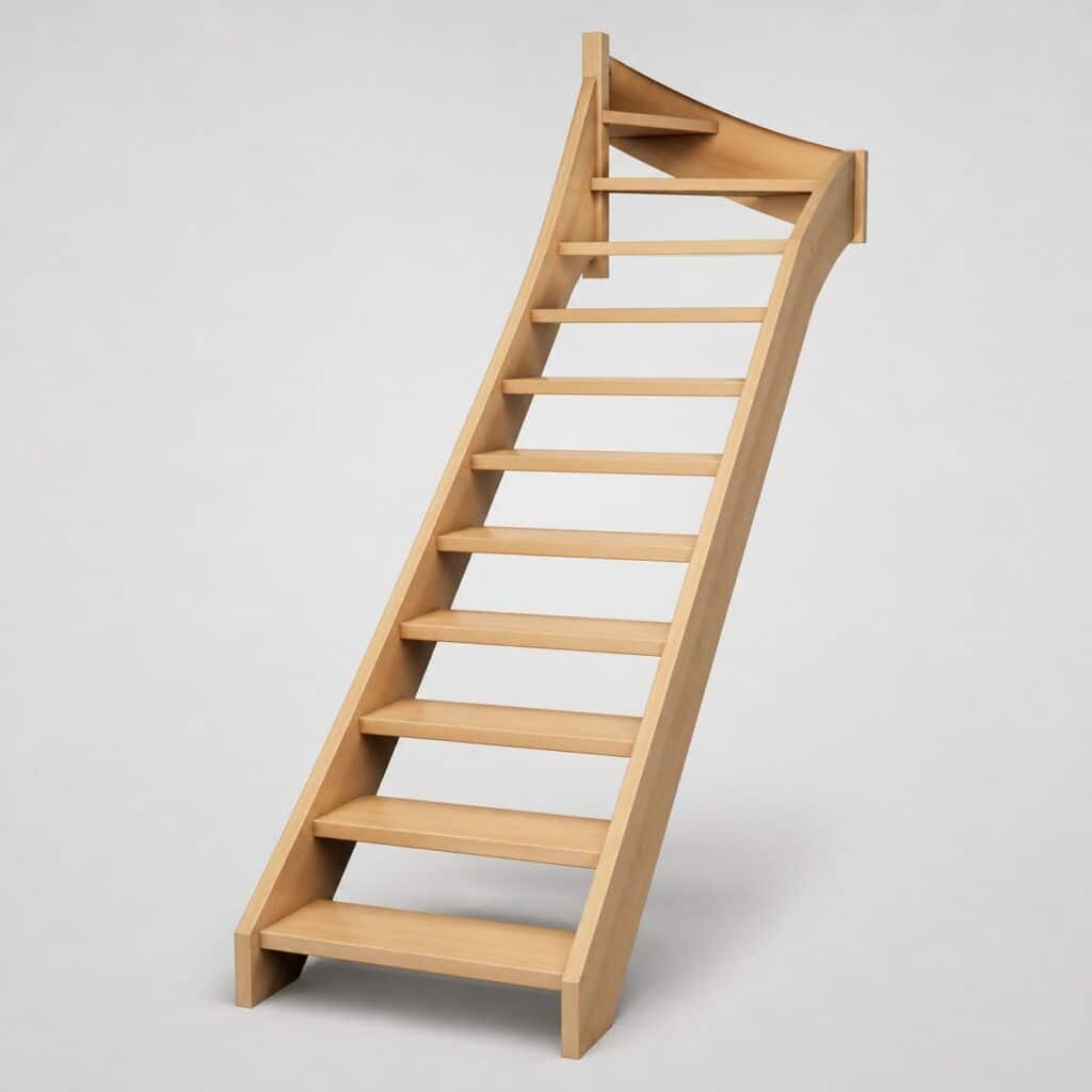 Escalier quart tournant en hêtre clair, volée droite et quart en haut