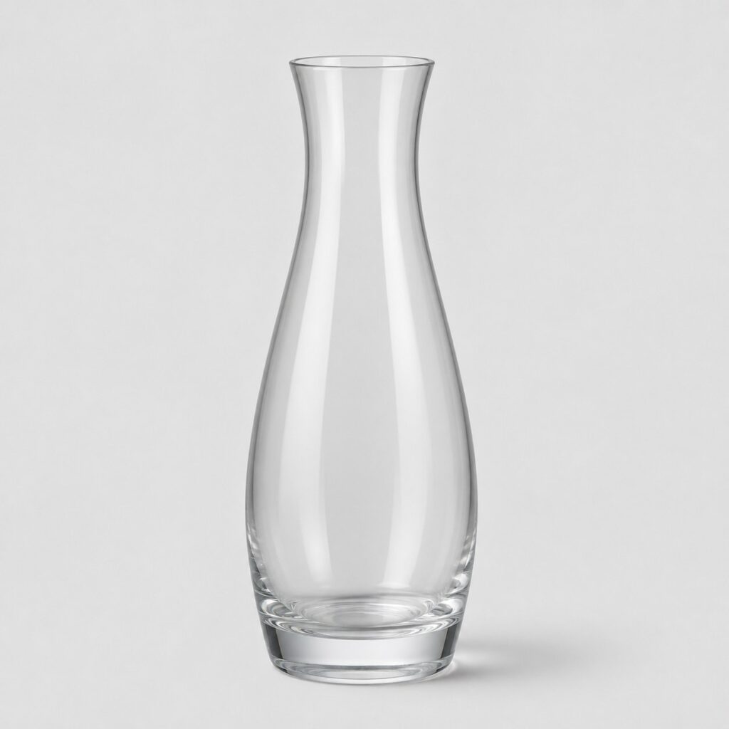 Grand vase en verre transparent à base large sur fond gris clair