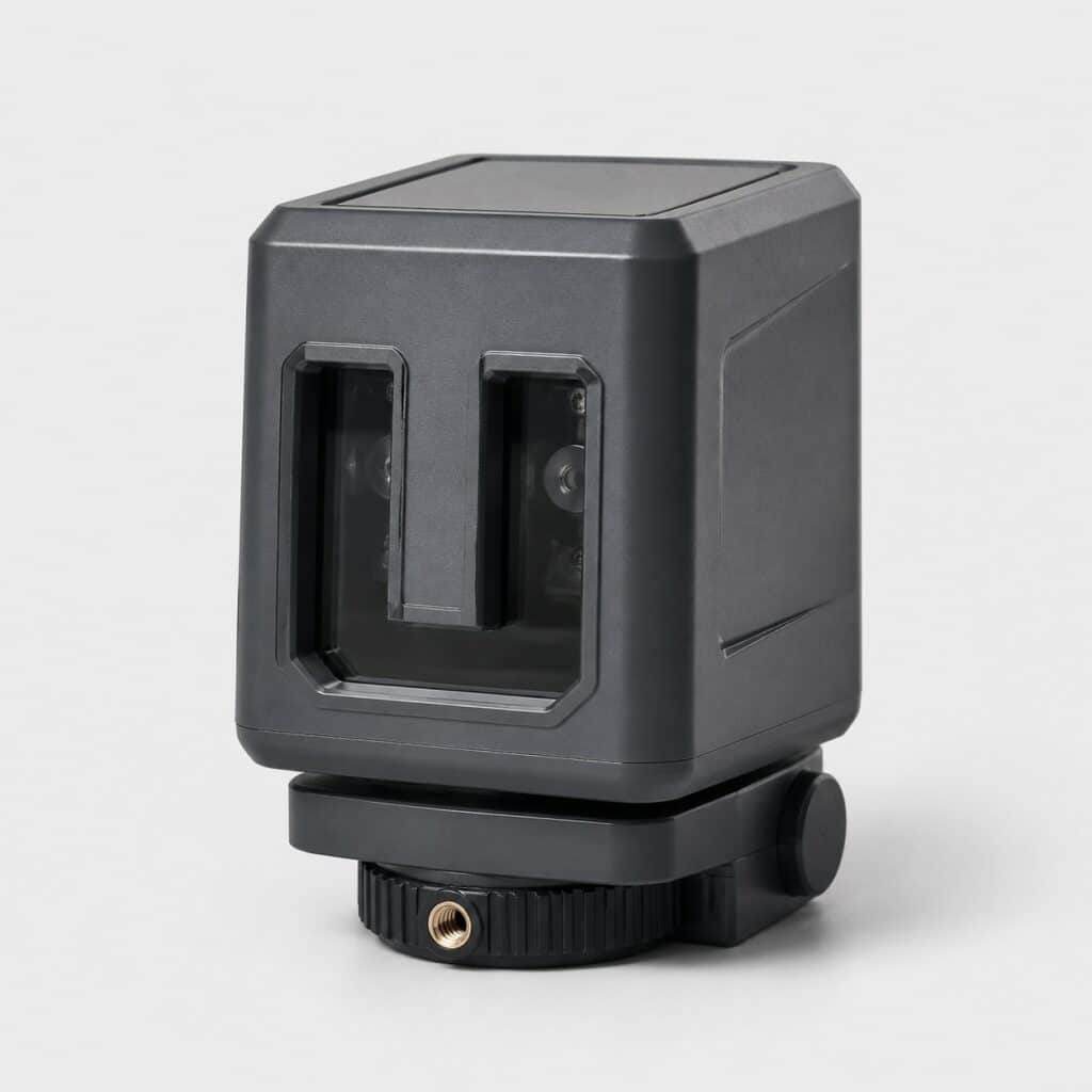 Niveau laser 2 lignes à boîtier rectangulaire compact sur fond gris clair