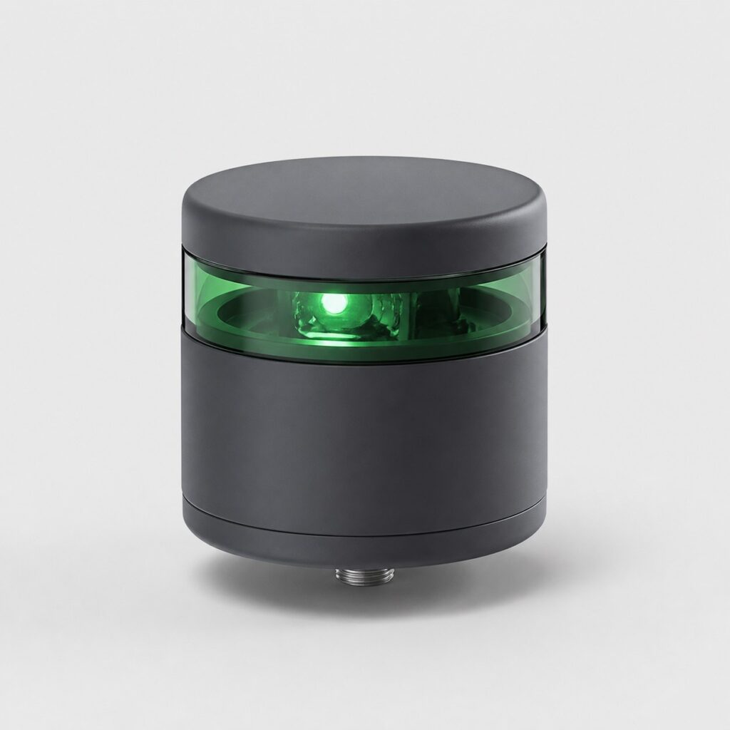 Niveau laser 360° à boîtier cylindrique gris foncé sur fond gris clair