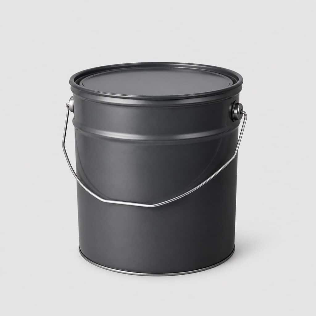 Seau de peinture pour sol béton gris anthracite sur fond neutre