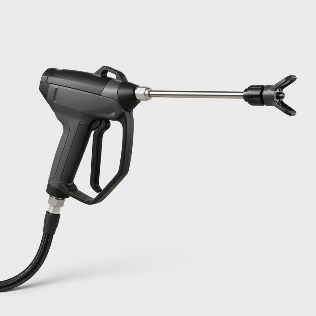 Pistolet airless haute pression à lance rigide sur fond gris clair