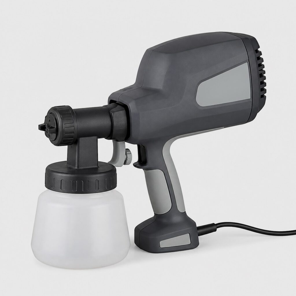Pistolet à peinture électrique filaire à moteur intégré sur fond gris clair
