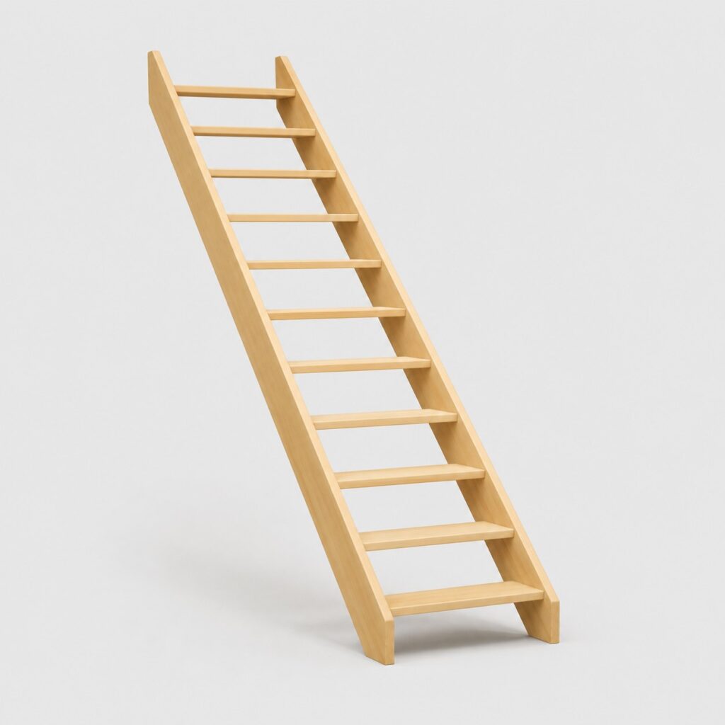 Escalier bois d'entrée de gamme sans rampe, fond gris uni