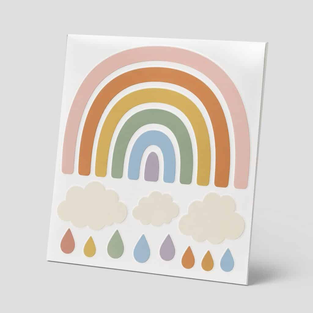 Planche de stickers muraux arc-en-ciel en éléments séparés sur fond gris clair